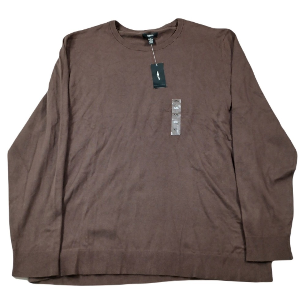 Alfani Solid Crewneck Sweater Mens 2XL Coffee Bean Brown Cotton Blend $50 NEW